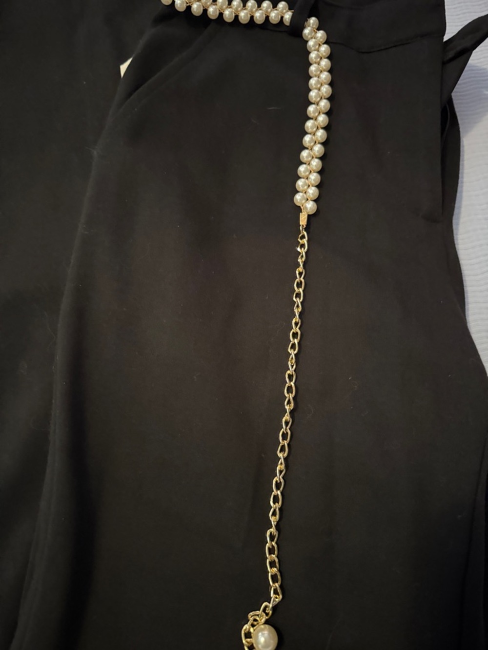 Nicole Miller Black Tailored Trousers with Pearl Chain Accent - Picture 7 of 8